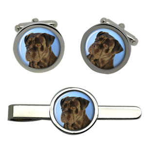 【送料無料】メンズアクセサリ―　ラウンドタイクリップセットcane corso dog round cufflink and tie clip set