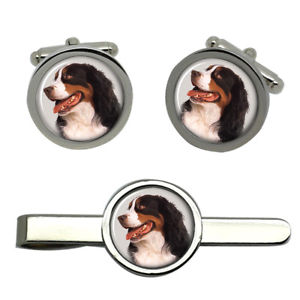 【送料無料】メンズアクセサリ―　タイクリップセットbernese mountain dog round cufflink and tie clip set