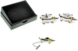 【送料無料】メンズアクセサリ— ダックスフントソーセージペットカフスボタンカフリンクスノベルティドレスシャツ+ネクタイボックスdachshund sausage dog pet cufflinks cuff links novelty dress shirt tie tac|hokushin