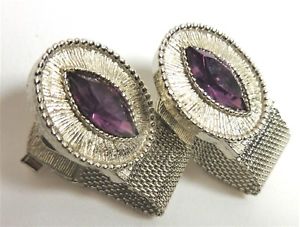 【送料無料】メンズアクセサリ―　ビンテージメッシュシルバートーンラップラウンドカフアメジストトイレリンクvintage mesh silver tone wrap round cufflinks with amethyst rhinestones wc64