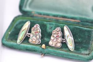 【送料無料】メンズアクセサリ― ビンテージアールデコアワビスターリングシルバーカフリンクスvintage art deco sterling silver cufflinks with an abalone insert b486