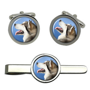 【貨物輸送無料】メンズ添え物― アラスカンマラミュートタイクリップセットalaskan malamute dog round cufflink and tie clip set