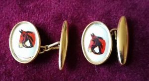 【送料無料】メンズアクセサリ— ヘッドセルロイドカフスボタンチェーンリンク1930s oval horses head celluloid cufflinks chain link gilt|hokushin