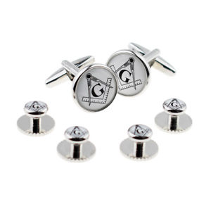 【送料無料】メンズアクセサリ―　カフスボタンスタッドボルトセット×white masonic with g cufflinks amp; 4 studs set x2boc264a