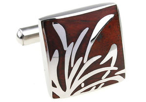 【送料無料】メンズアクセサリ― ステンレススチールリードカフスボタンコーワンブラウンwood and stainless steel reed wedding cufflinks by cowan brown