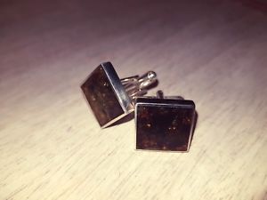 【貨物輸送無料】メンズ佩び物― スターリングシルバーオレンジカフスボタンsterling silver cufflinks with amber stone  hand made