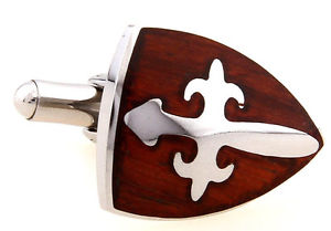 【送料無料】メンズアクセサリ&mdash;　ステンレススチールシールドクロスカフスボタンコーワンブラウンwood and stainless steel shield cross wedding cufflinks by cowan brown｜hokushin 15,826円