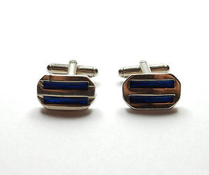 【送料無料】メンズアクセサリ&mdash;　エナメルストライプスターリングシルバーモダンcufflinks blue enamel stripe gents 925 sterling silver modern 107g｜hokushin