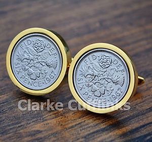 【送料無料】メンズアクセサリ―　ゴールドカフスボタンコインメンズgold sixpence cufflinks 6d coin birthday anniversary present gift mens 50th 60th 13,476円