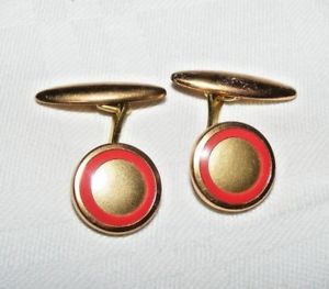 【送料無料】メンズアクセサリ― ビンテージアールデコターゲットメッキカフスボタンラウンドシェイプvintage art deco red circle target gold plated cufflinks round shape