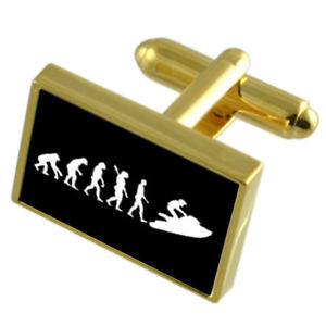 【送料無料】メンズアクセサリ&mdash;　ジェットスキーカフスリンクメッセージボックスevolution ape to man jet ski goldtone cufflinks engraved message box｜hokushin 16,265円