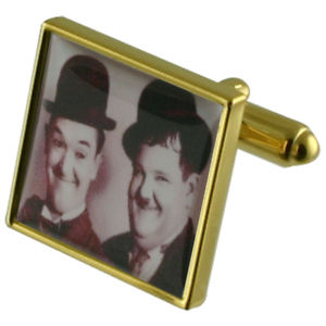 【送料無料】メンズアクセサリ― コメディーローレルハーディカフスリンクcomedy laurel hardy gold square cufflinks with engraved personalised case
