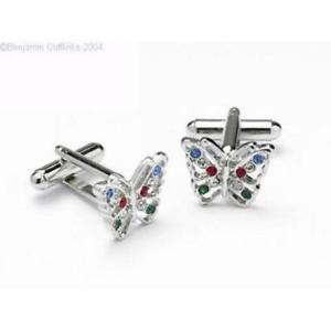 【貨物輸送無料】メンズ佩び物― デザインカフスボタンカラースワロフスキークリスタルbutterfly design cufflinks set with coloured swarovski crystals