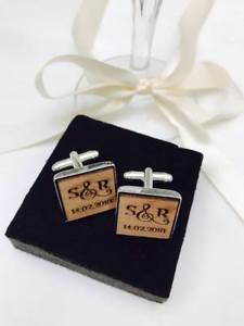 【貨物輸送無料】メンズ付属物― パーソナライズモノグラムカフスボタンビンテージpersonalised monogram wooden cufflinks engraved square groom, gift, vintage