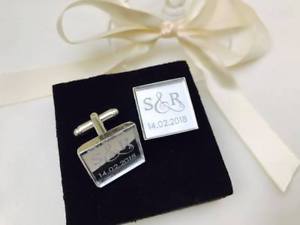 【貨物輸送無料】メンズ付属物― パーソナライズモノグラムシルバーミラーカフスボタンpersonalised monogram silver mirror cufflinks engraved square groom, gift,