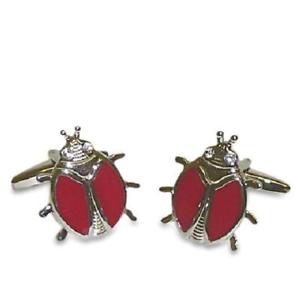 【送料無料】メンズアクセサリ―　レッドクリスタルカフリンクスladybird red cufflinks with crystal eyes