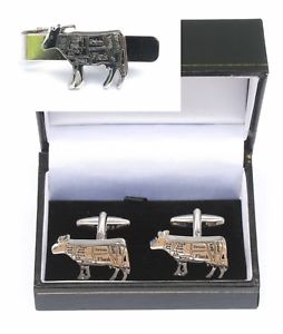 【送料無料】メンズアクセサリ&mdash;　カフスボタンタイクリップバースライドブッチャーセットbutcher cow cufflinks amp; tie clip bar slide set butcher gift｜hokushin