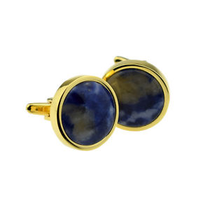 【送料無料】メンズアクセサリ― セットボックスカフスボタンhand set polished blue marble in gold plated cufflinks in a leatherette box