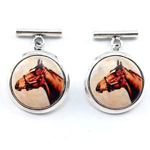 【送料無料】メンズアクセサリ&mdash;　エナメルヘッドカフスボタンソリッドスターリングシルバーメンズクリスマスenamel horse head cufflinks 925 solid sterling silver mens christmas gift｜hokushin