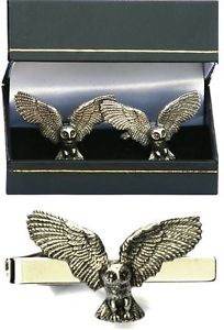 【送料無料】メンズアクセサリ&mdash;　フクロウカフスボタンタイクリップバーメンズスライドセットflying owl wings cufflinks amp; tie clip bar slide mens set countryside present｜hokushin 14,585円