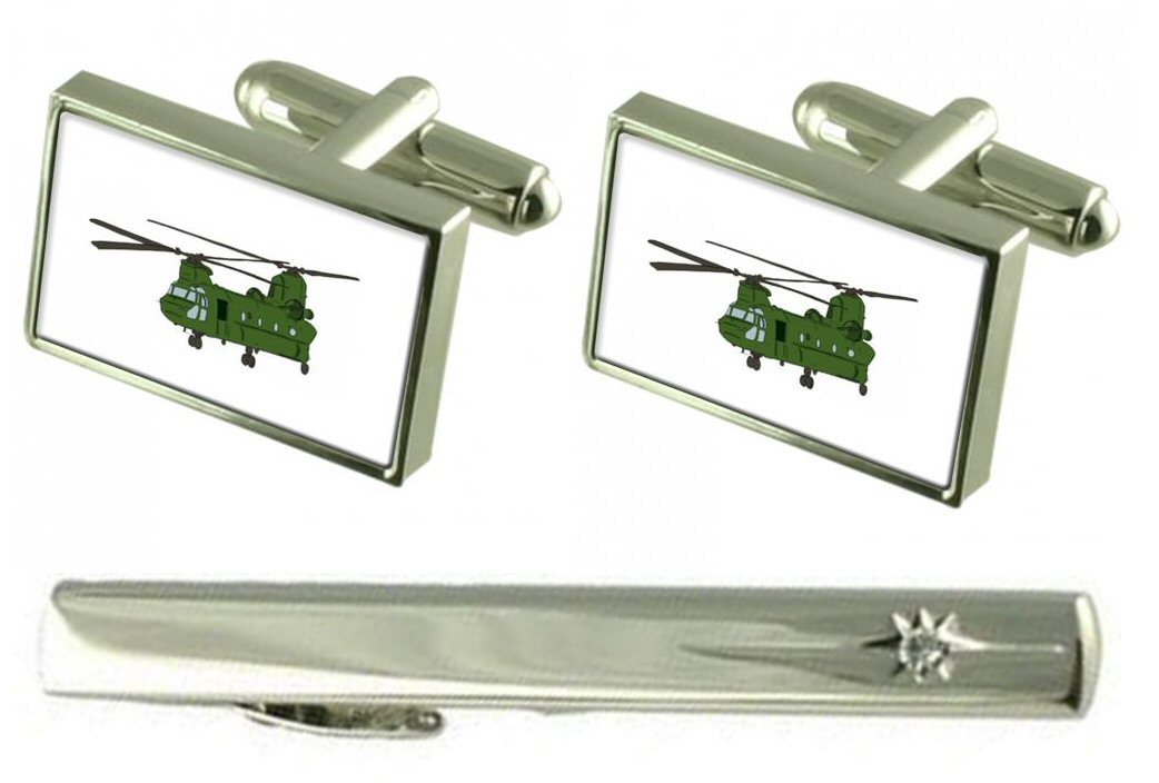 【送料無料】メンズアクセサリ&mdash;　タイクリップヘリコプターカフスボタンセットgift set tie clip chinook helicopter cufflinks｜hokushin