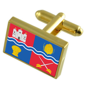 【送料無料】メンズアクセサリ―　ニューベリーイングランドゴールドフラッグカフスボタンボックスbury city england gold flag cufflinks engraved box