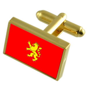 【送料無料】メンズアクセサリ&mdash;　サラゴザスペインゴールドフラッグカフスボタンボックスsaragossa city spain gold flag cufflinks engraved box｜hokushin