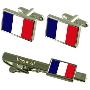【送料無料】メンズアクセサリ―　フランスカフスボタンタイクリップマッチングボックスfrance flag cufflinks engraved tie clip matching box set