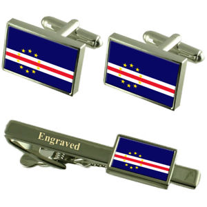 【送料無料】メンズアクセサリ―　カーボベルデカフスボタンタイクリップマッチングボックスcape verde flag cufflinks engraved tie clip matching box set