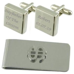 【送料無料】メンズアクセサリ&mdash;　スクエアカフスボタンドルマネークリップセットstepfather of groom engraved square cufflinks dollar money clip gift set｜hokushin