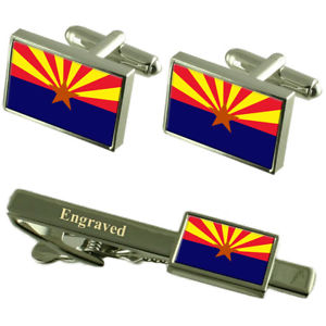 【送料無料】メンズアクセサリ&mdash;　アリゾナフラグカフスボタンタイクリップマッチングボックスarizona flag cufflinks engraved tie clip matching box set｜hokushin