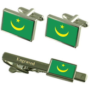 【送料無料】メンズアクセサリ― モーリタニアカフスボタンタイクリップマッチングボックスmauritania flag cufflinks engraved tie clip matching box set