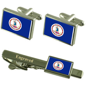 【送料無料】メンズアクセサリ―　バージニアカフスボタンタイクリップマッチングボックスvirginia flag cufflinks engraved tie clip matching box set