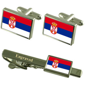 【送料無料】メンズアクセサリ―　セルビアカフスボタンタイクリップマッチングボックスserbia flag cufflinks engraved tie clip matching box set