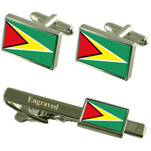 メンズアクセサリ―　ガイアナカフスボタンタイクリップマッチングボックスguyana flag cufflinks engraved tie clip matching box set