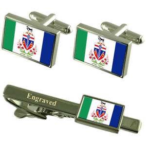 【送料無料】メンズアクセサリ―　ユーコンカフスボタンタイクリップマッチングボックスyukon flag cufflinks engraved tie clip matching box set