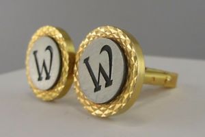【貨物輸送無料】メンズ付属物― デザイナーモノグラムエンブレムカフスボタンj73 designer  w  monogram emblem cufflinks modernist