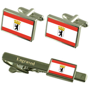 【送料無料】メンズアクセサリ―　ベルリンドイツフラグカフスリンクネクタイピンセットberlin city germany flag cufflinks engraved tie clip set