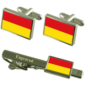 【送料無料】メンズアクセサリ―　パーダーボルンドイツフラグカフスリンクネクタイピンセットpaderborn city germany flag cufflinks engraved tie clip set