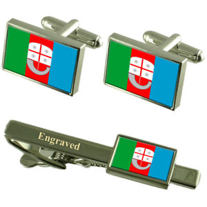 【送料無料】メンズアクセサリ―　リグーリアイタリアカフスボタンタイクリップセットliguria region italy flag cufflinks engraved tie clip set