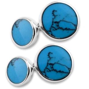 【貨物輸送無料】メンズ佩び物― スターリングシルバーラウンドターコイズカフリンクス925 sterling silver round turquoise cufflinks
