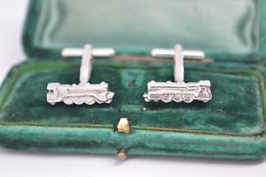 【貨物輸送無料】メンズ佩び物― ビンテージスターリングシルバーアールデコカフリンクスvintage sterling silver cufflinks with an art deco steam train design b731