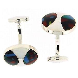 【貨物輸送無料】メンズ佩び物― マルチカラーデザインカフリンクス925 silver round shaped cufflinks with multi colour design by toc