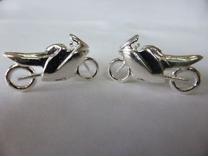【貨物輸送無料】メンズ佩び物― スターリングシルバーレーシングバイクカフスボタンsterling silver racing motorbike swivel cufflinks uk made