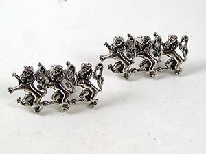【貨物輸送無料】メンズ佩び物― ヴィンテージダンスシルバーライオンズカフスボタンスワンクvintage 3 dancing silver tone lions cufflinks by swank 111516