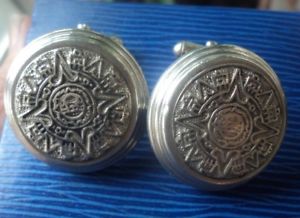 【貨物輸送無料】メンズ佩び物― ビンテージメキシコシルバーカフスボタンメキシコlarge vintage gents mexican attractive stg silver patterned cufflinks    mexico