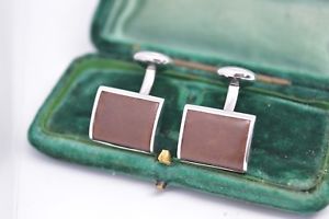 【貨物輸送無料】メンズ佩び物― ビンテージスターリングロンドンリンクデザインシルバーカフリンクスvintage sterling silver cufflinks with a leather design by links of london b446