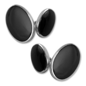 【貨物輸送無料】メンズ佩び物― スターリングシルバーオニキスカフリンクス  sterling silver  onyx double sided oval cufflinks  boxed