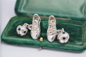 【貨物輸送無料】メンズ付属物― ビンテージスターリングシルバーロンドンリンクサッカーデザインカフリンクスvintage sterling silver cufflinks with football design by links of london b485