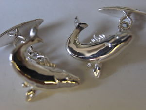 【貨物輸送無料】メンズ付属物― スターリングシルバーサーモンカフリンクスsterling silver fish  salmon cufflinks